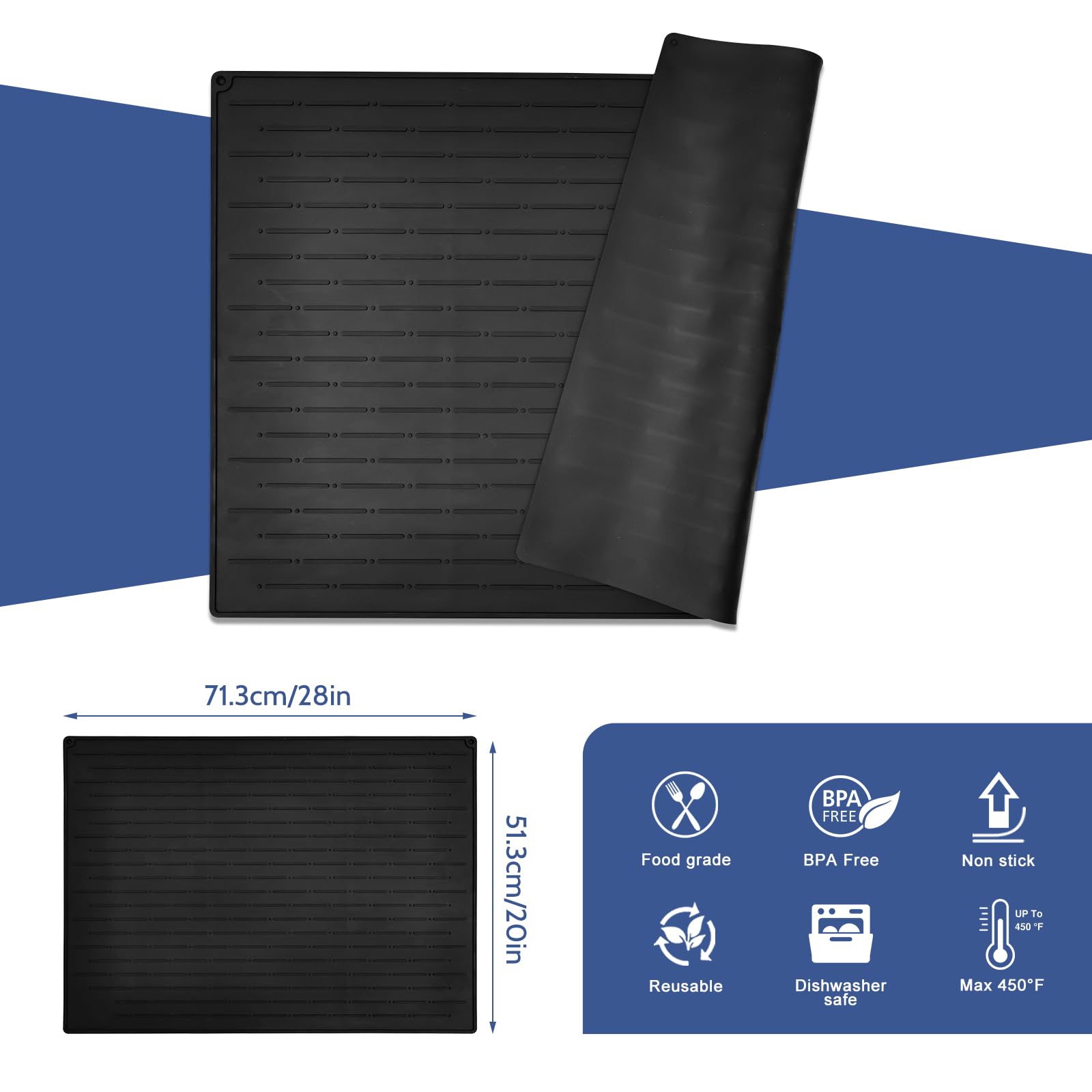KitchenRaku Dish Drying Mat, Silicone Draining Board Mat - Image 3