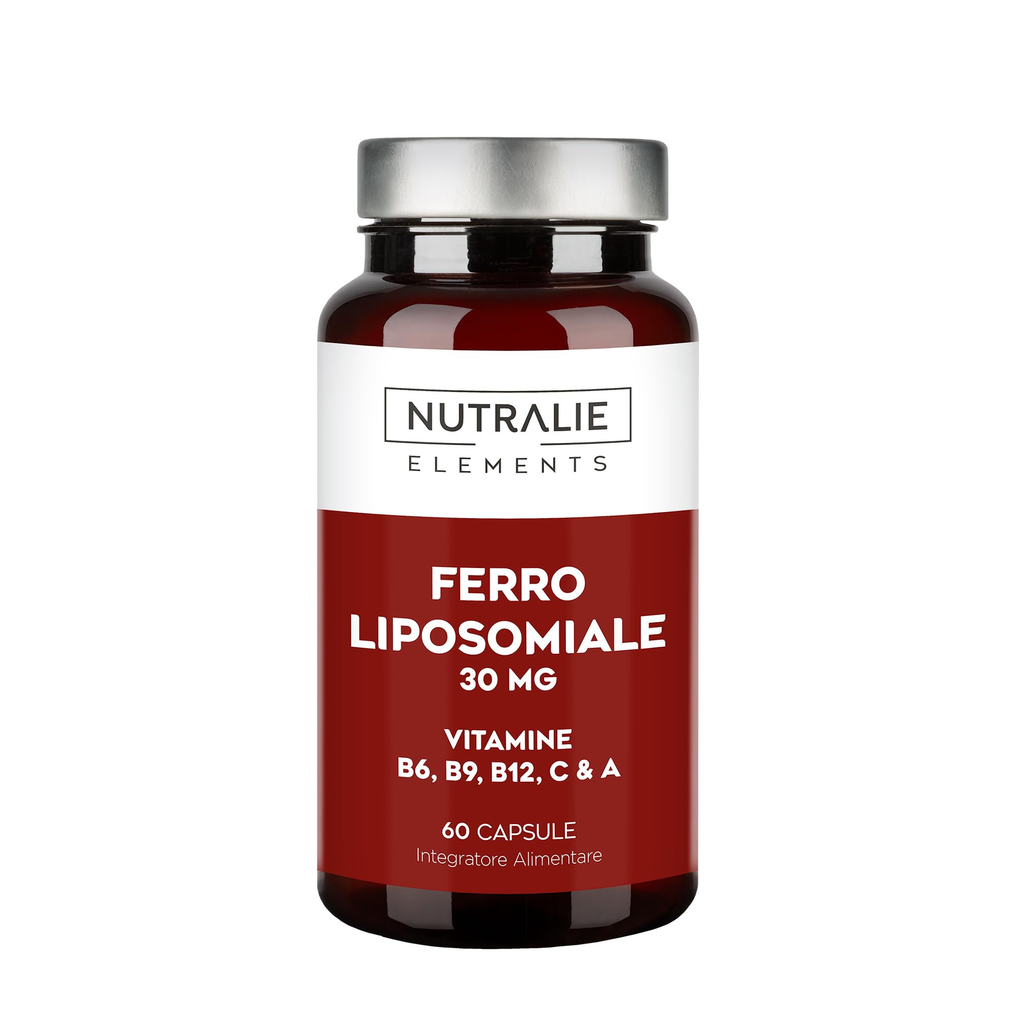Ferro Liposomiale 30mg Stanchezza e Affaticamento - Con Vitamina C, B12, Acido Folico, A e B6 - Integratore di Ferro - 60 Capsule Liposomal Iron Nutralie