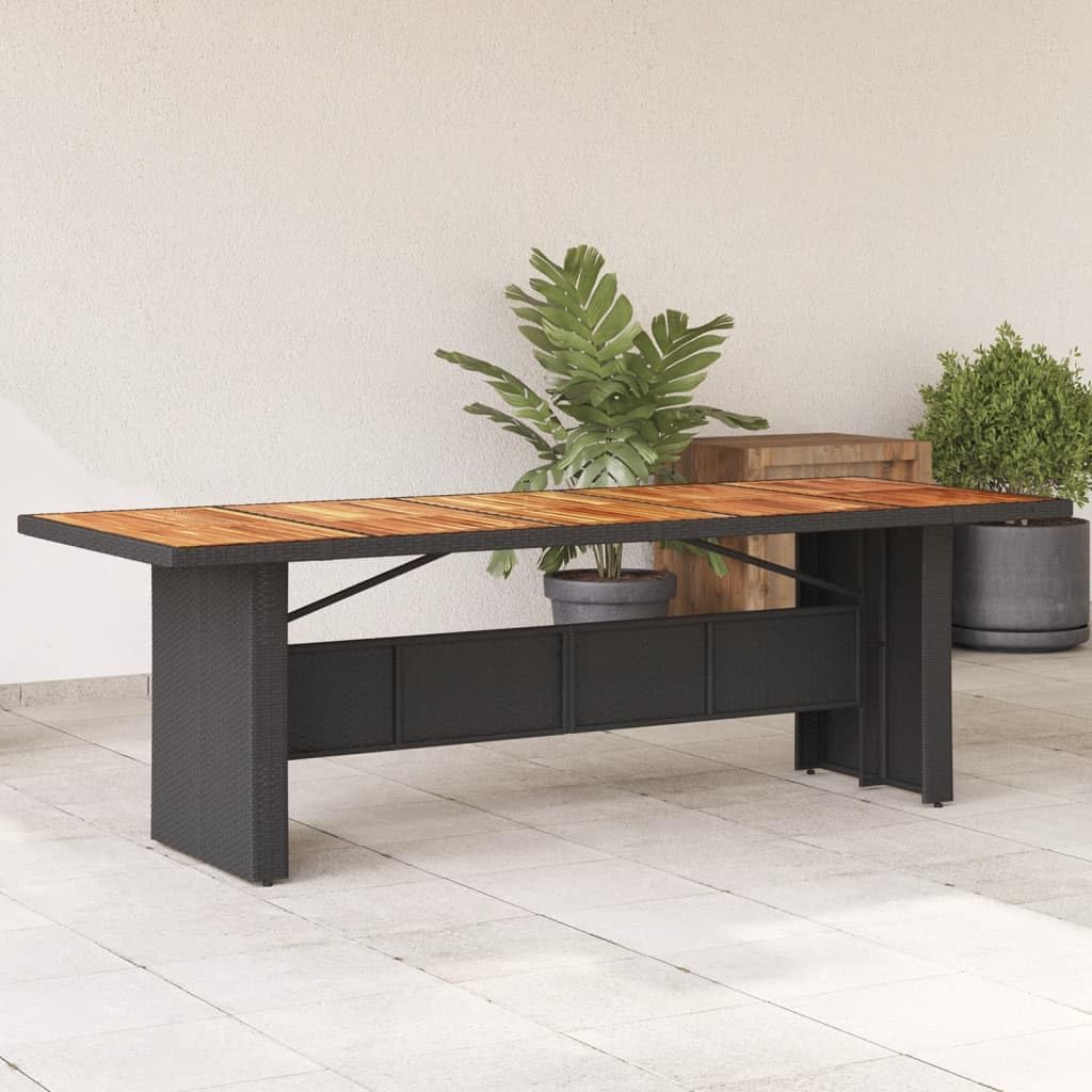 Table de jardin 240x90 cm en polyrotin noir et bois d'acacia