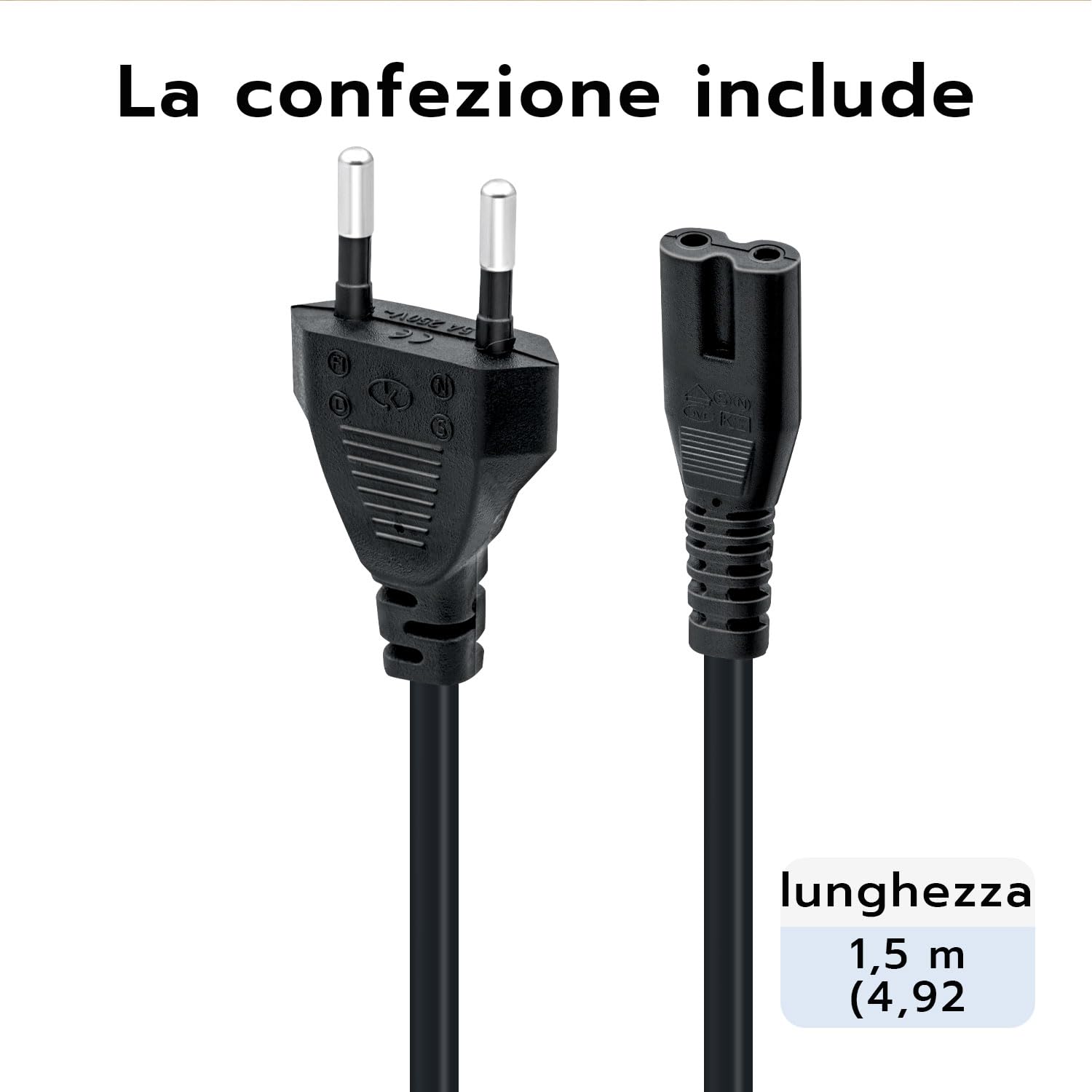 Mcbazel 1.5M IEC 320 C7 Cavo di Alimentazione Power Cable con 2 Pin Euro Cavo di Alimentazione per PS5/ PS4/ PS3/ Xbox Series X/S - Nero