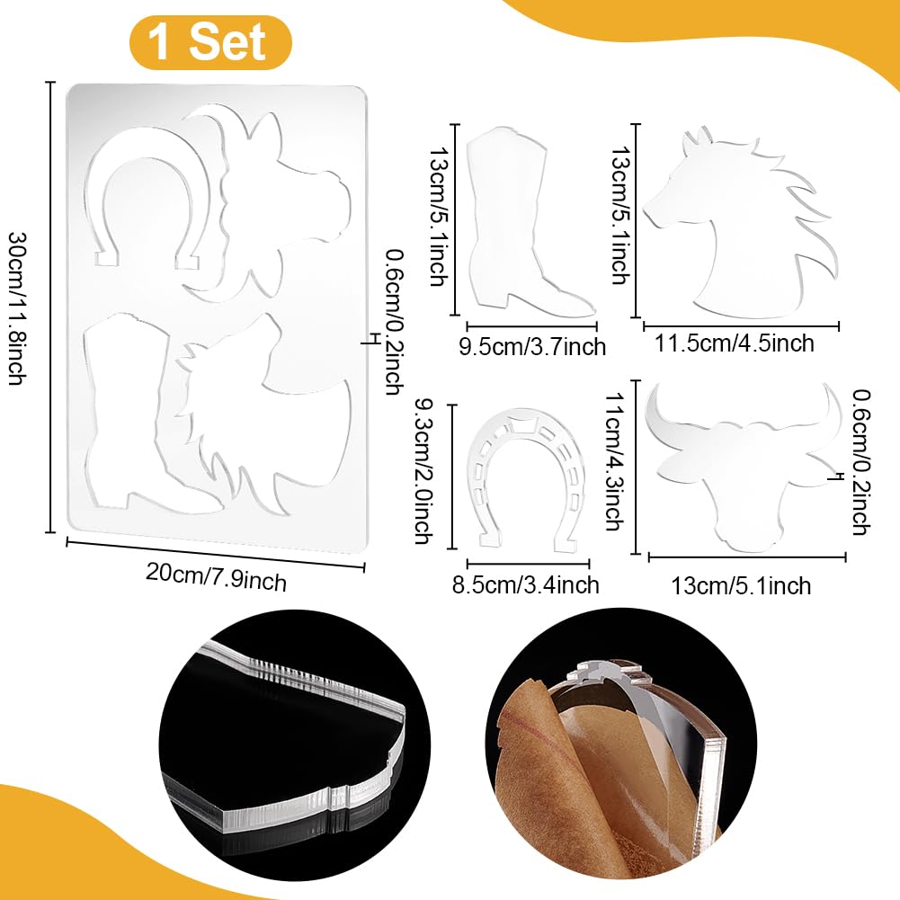 PH PandaHall Router Template for Woodworking Western Cowboy Series Boots Horseshoe Bull Horse Head Template Clear Acrylic Inlay Templates Router Stencils for Wooden Projects Handmade Crafts Making - Image 2