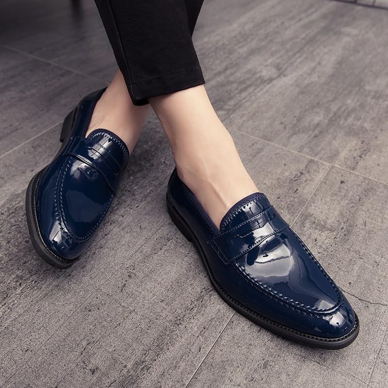 Loafers for Men Round Toe PU Leather Apron Toe Penny Loafers Flexible Anti-Slip Lightweight Party Casual Slip On4
