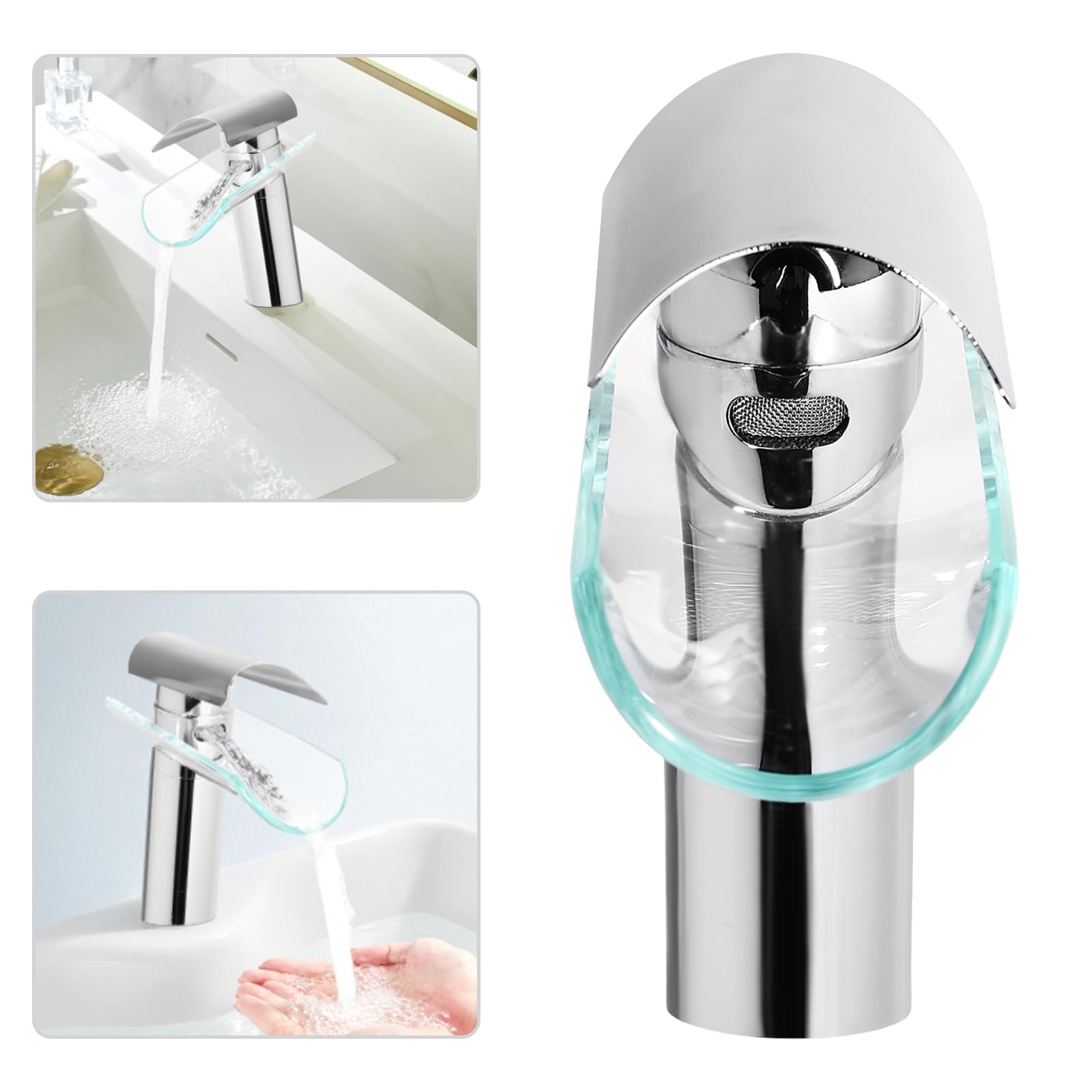 Robinet cascade, robinet de salle de bain en verre avec 2 tuyaux en laiton et bec en verre, mitigeur monocommande pour salle de bain, cuisine, lavabo