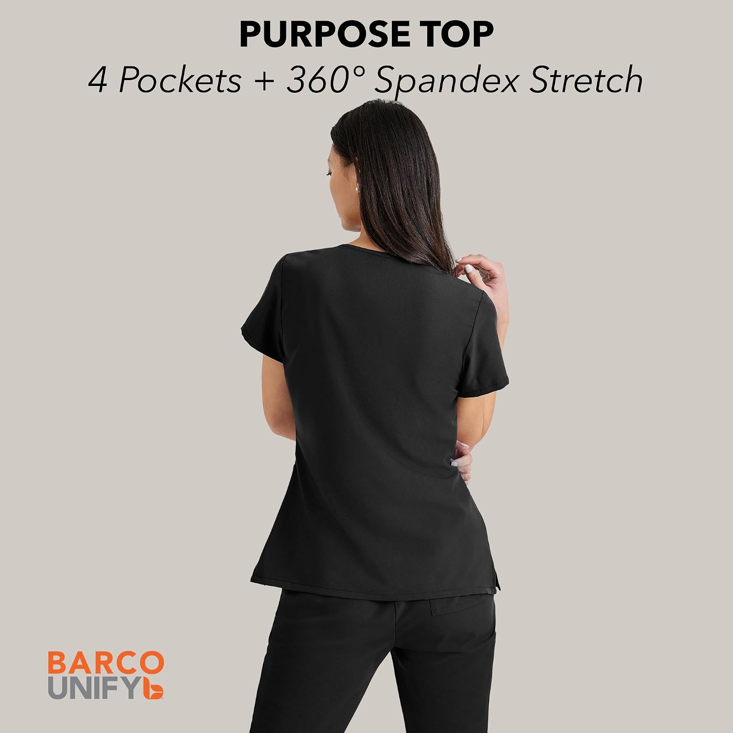 BARCO Unify Purpose Scrub Top for Women – 4-Pocket V-Neck Shirt with 360 Spandex Stretch & Moisture Wicking Fabric