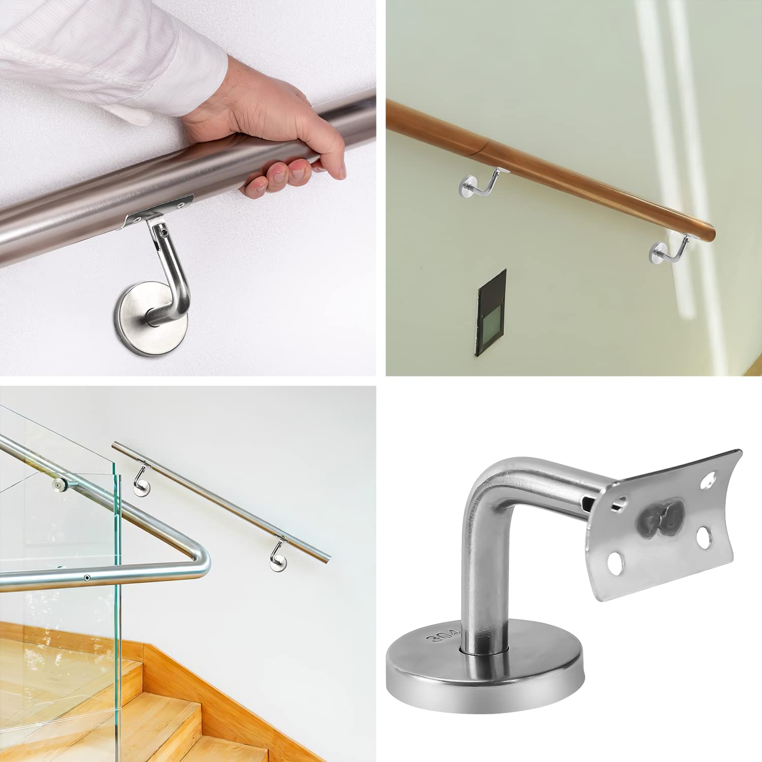 Sonnewelt 10 soportes para pasamanos de acero inoxidable, diámetro de 50, soporte para pasamanos de pared, soporte para pasamanos de pared, fijación para montaje en pared/soporte (plata) (18549ssew)