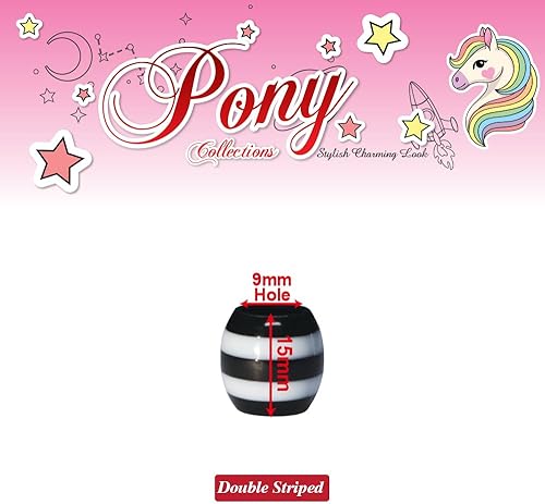 Miniatura 2 de Kit de 126 piezas de cuentas para hacer joyas, bricolaje, trenzar el cabello, pulsera, adornos, manualidades, poni redondo jumbo (doble rayas, negro)