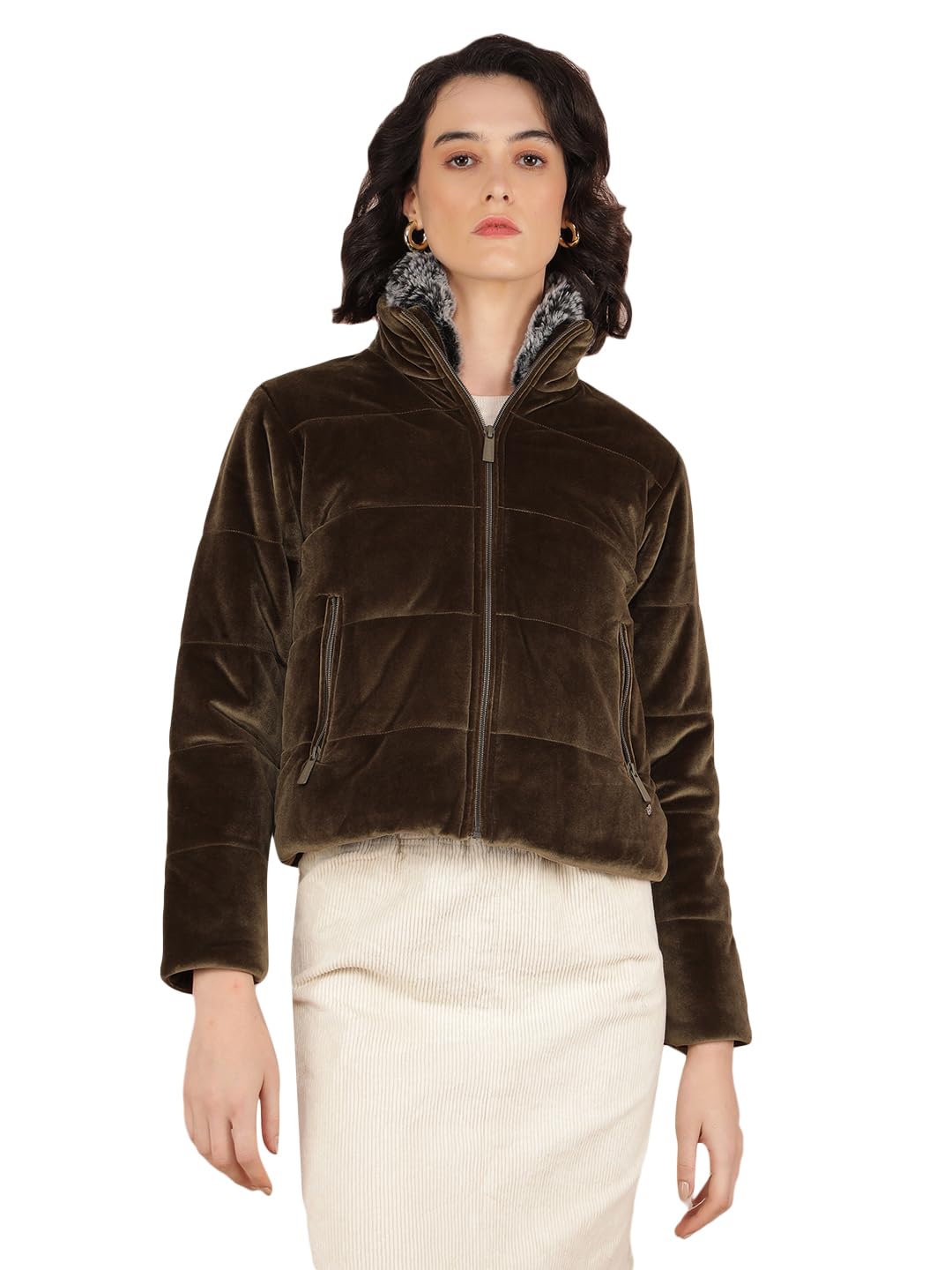 crimsoune club Women's Olive Quilted High Neck Jacket-picture-11