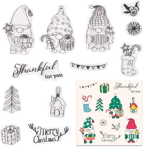 Hying Gnomos de palabras de Feliz Navidad sellos transparentes para hacer tarjetas árbol de Navidad copos de nieve sellos de goma transparentes para
