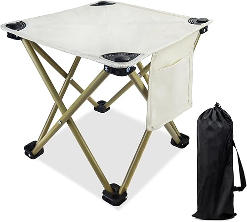 Taburete plegable para acampar con bolsillo lateral y bolsa de transporte, taburete portátil de campamento de pesca de 12.9 pulgadas, reposapiés