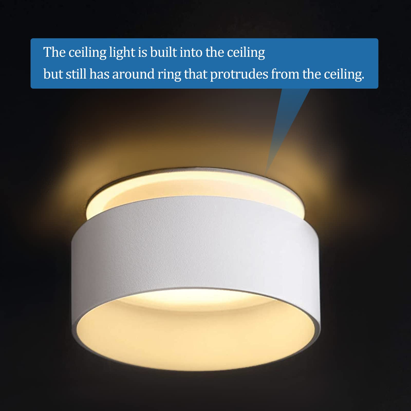 KYOTECH Foco LED de techo con luz indirecta, incluye módulo LED intercambiable de 5 W, blanco cálido, 3000 K, 400 lm, foco LED empotrable, redondo, blanco, empotrable, foco de diseño 30 mm, extraplano