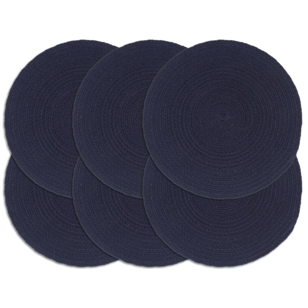 Sets de table bleu marine x6 ronds de 38 cm en coton fait main pour la table