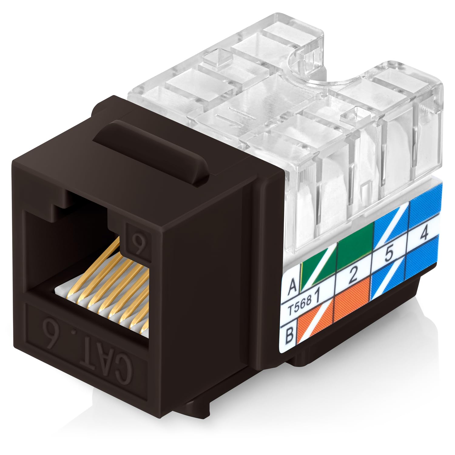 Everest 90° Angled RJ45 Cat6 Keystone Jacks 50-Pack in Brown - Slim Profile Female RJ45 Connectors - Cat 6 Keystone Jack - Compatible with 90° Angled