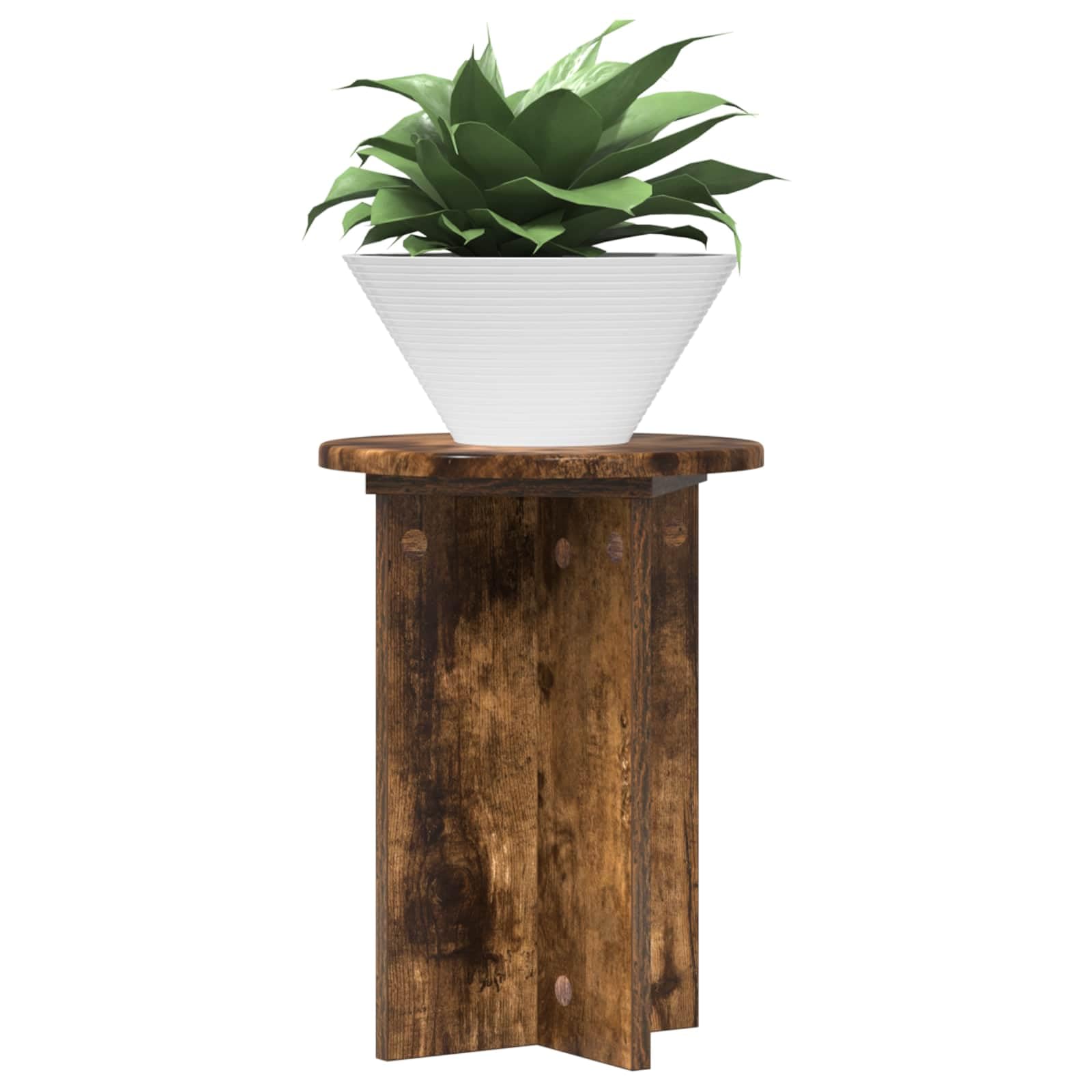 Set di 2 moderni supporti per piante in legno di rovere affumicato, diametro 29,5 x 40 cm, per interni per soggiorno e ufficio, facile da montare