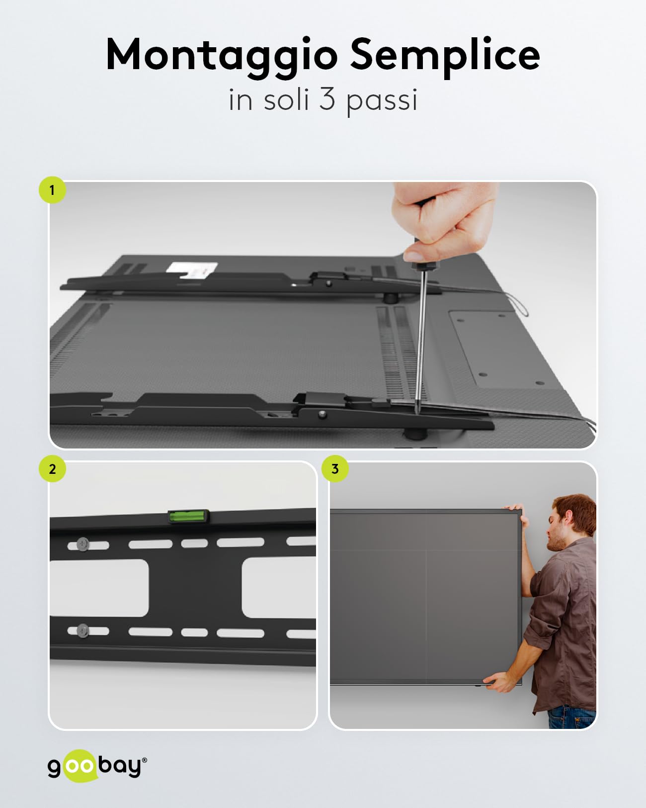 Goobay 49892 - Supporto da parete per TV Pro FIXED (XL), da 43" a 100", 75 kg, fissaggio semplice e sicuro, standard Vesa QLED/LED, colore: Nero