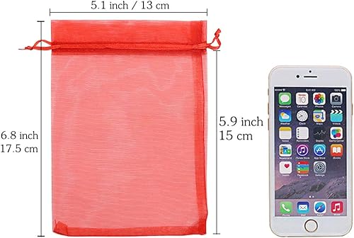 Miniatura 2 de HRX Package Bolsas de organza rojas, 100 unidades, 5 x 7 pulgadas, regalo de Navidad, bolsas con cordón, bolsas de joyería de malla para recuerdos