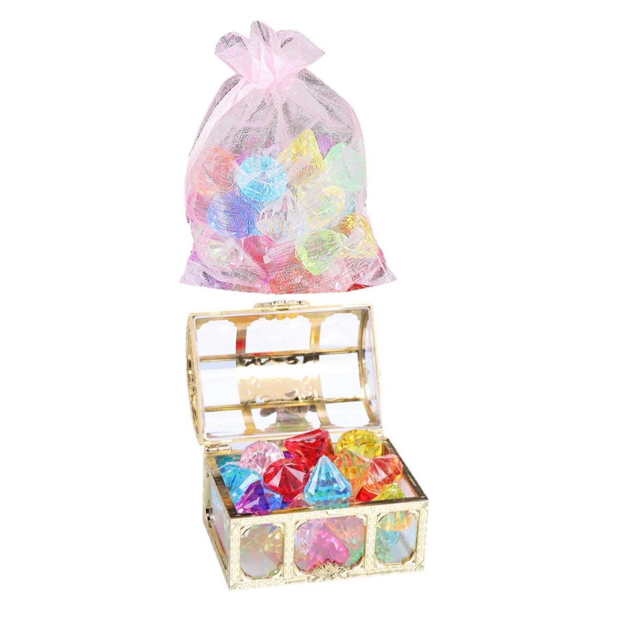 CIYODO Set of 2 Children's Treasure Chest Toys Realistic Gems Room Decor for Boys and Girls