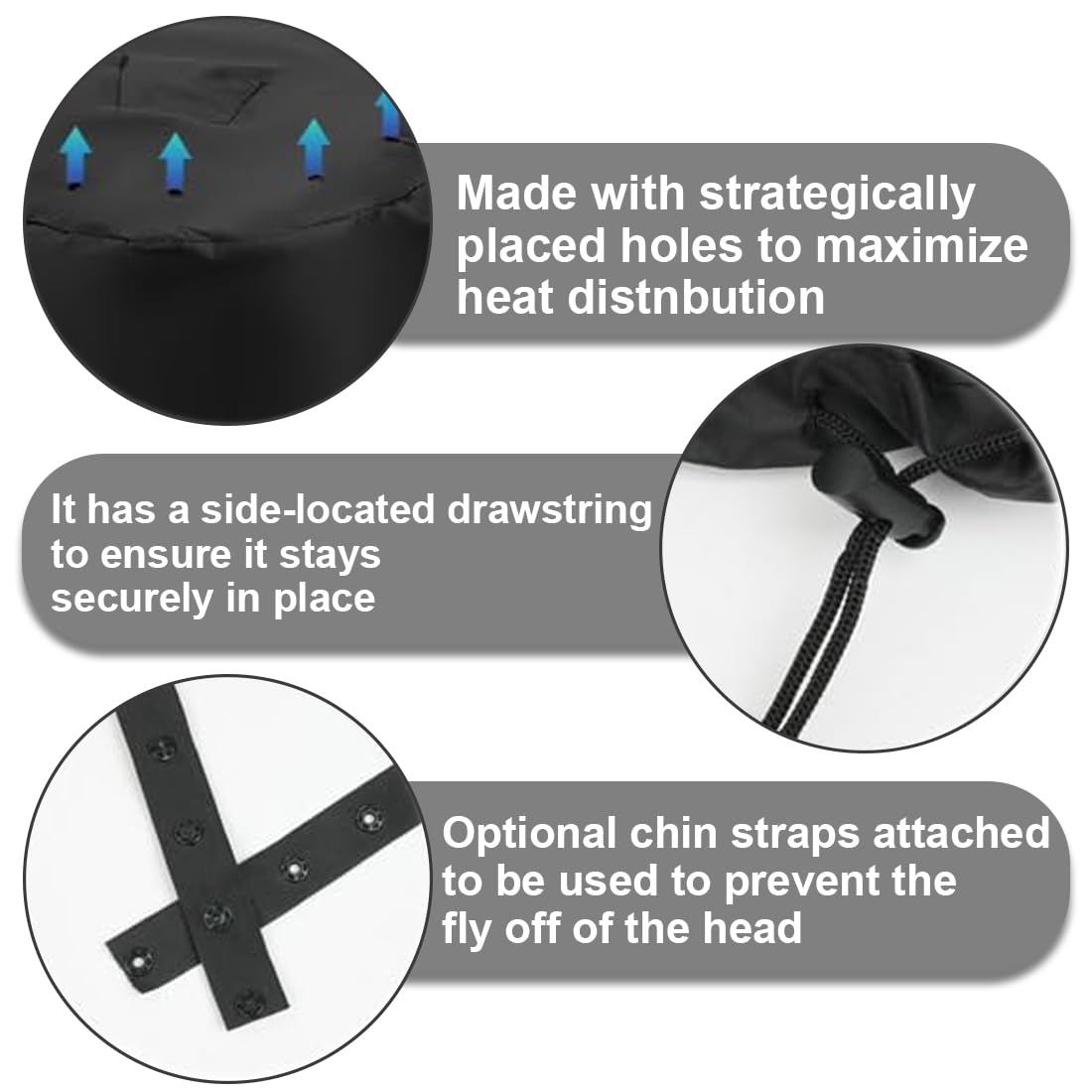 IKOPFLN 1 PCS Casco Asciugacapelli, Cuffia Termica per Capelli, Caschi per Asciugatura,Bonnet Casco per Asciugacapelli con Elastico per Attacco Phon per Asciugatura Capelli Ricci (Nero)