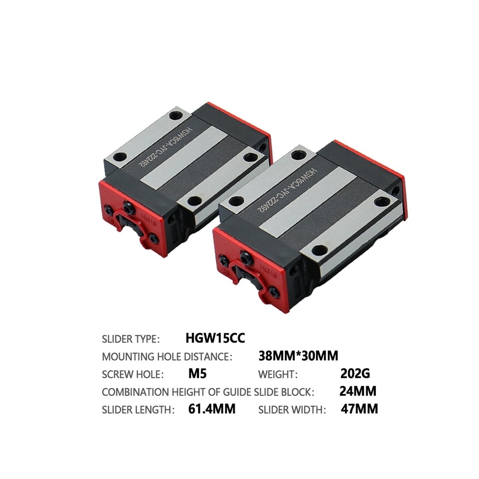 Linear Rail, Linear Sliding Gide 2PCS HGH15CA HGW15CC Slide Block for HGR15 Linear Guides Slides Bearing(2PCS HGW15CC)