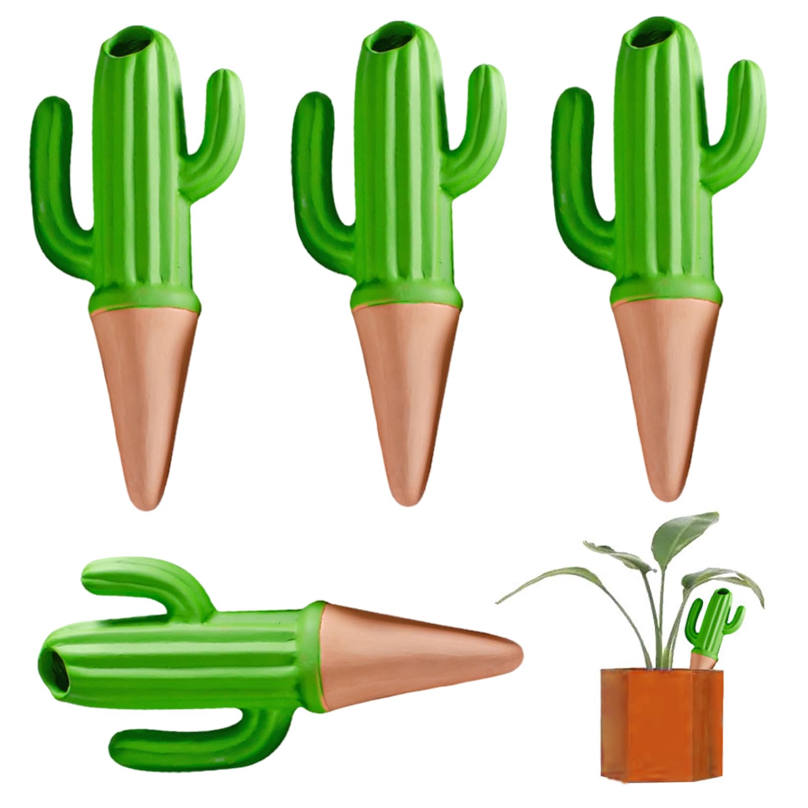 Plant Watering Spikes Terracotta Watering Spikes, 4PCS 60ml Cute Cactus Self, Reusable Plant Waterer for Indoor Outdoor Potted