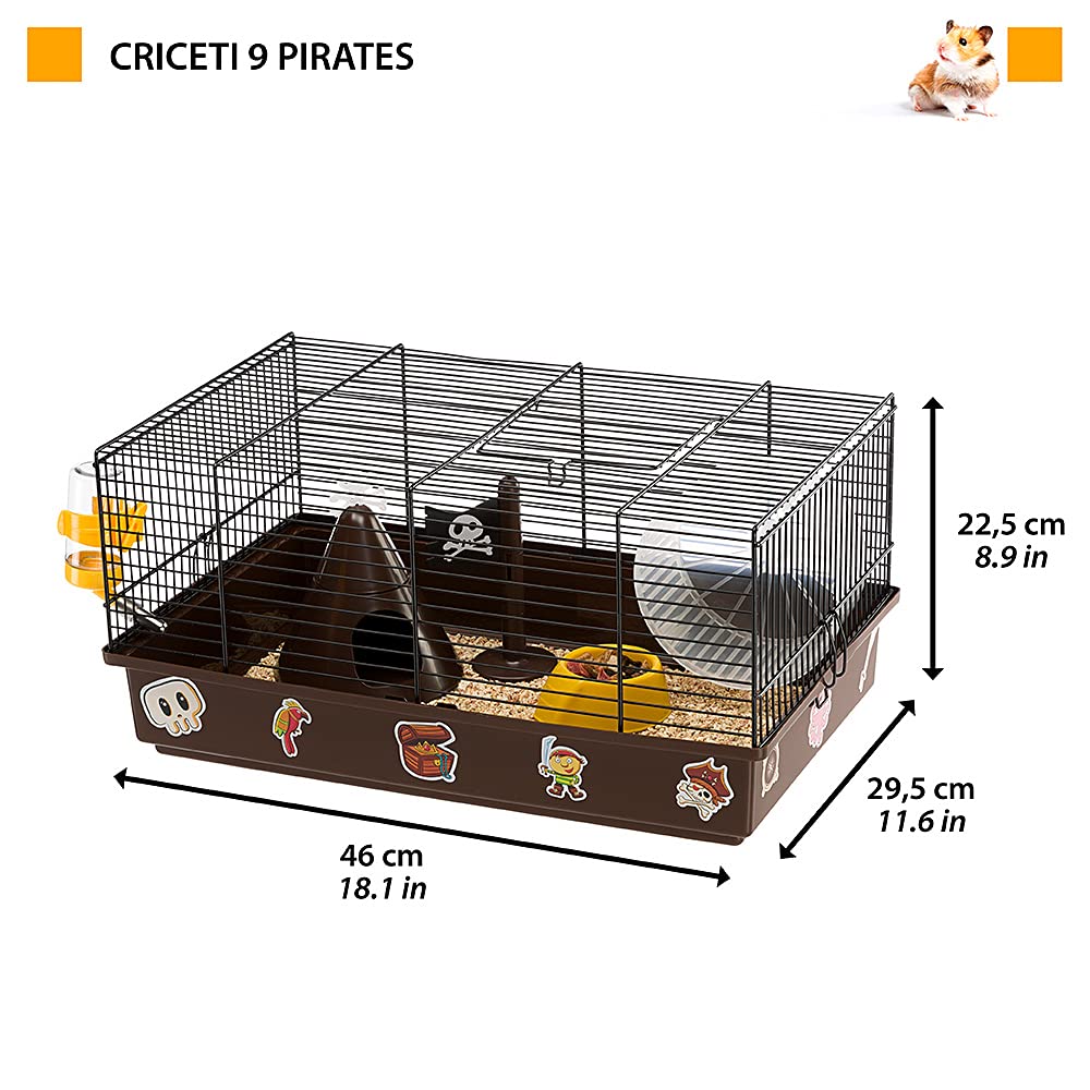 Ferplast Cage pour Hamsters CRICETI 9 Pirates, Cage en Métal et Plastique Peint, Autocollants et Accessoires Inclus, 46 x 29,5 x h 23 cm.