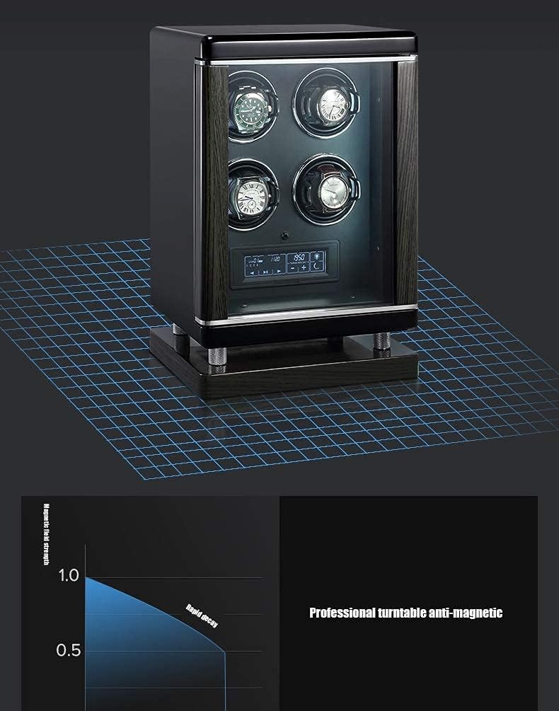 Watch Autornatic Watch Winder Box with Light,with Remote Control and Touch Panel Fingerprint Unlock Quiet Motors Built-in Led Illuminated 6 Available Modes Self Winding