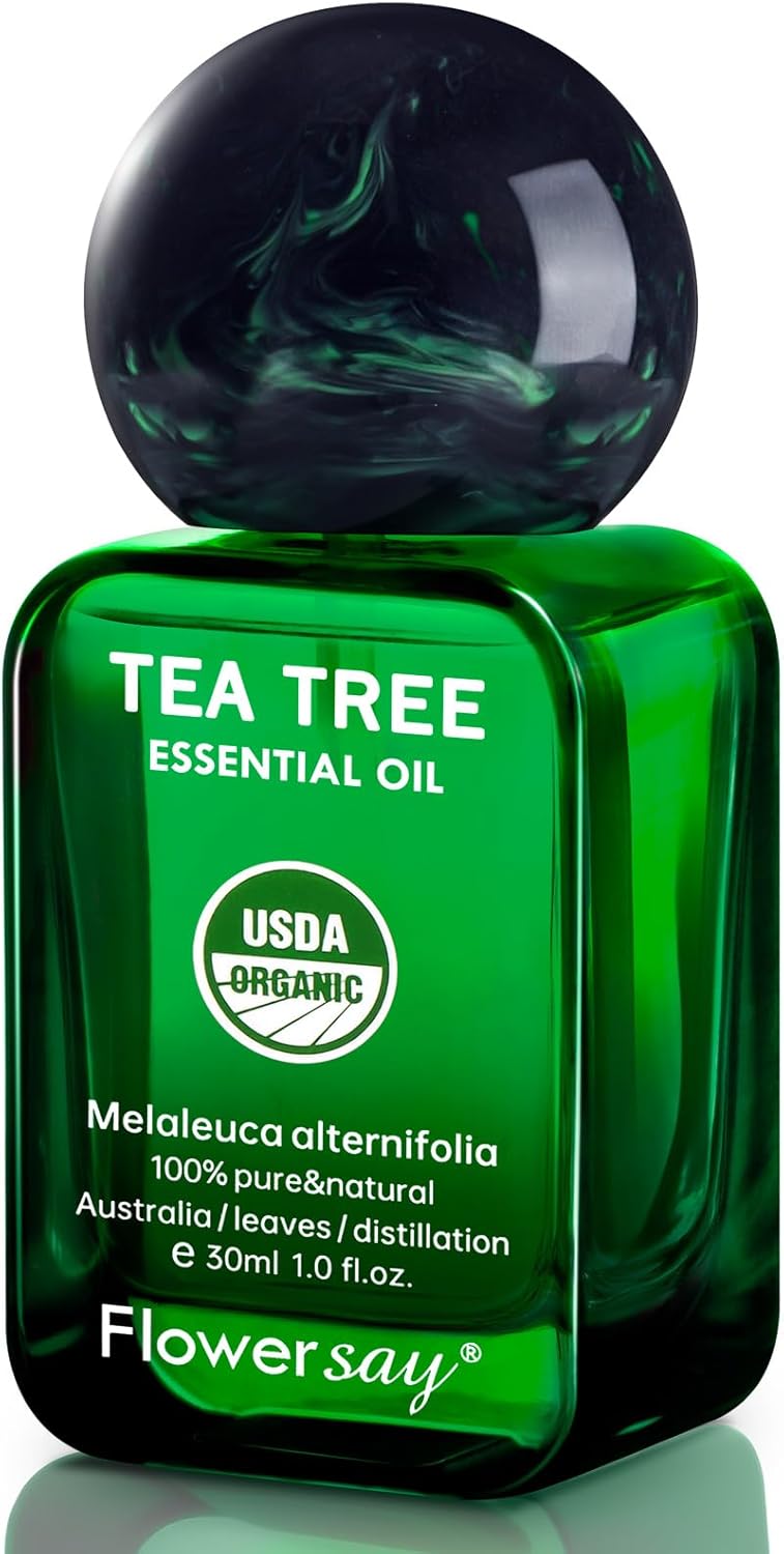 Flower Say Tea Tree Essential Oil for Skin, USDA Organic Tea Tree Oil for Hair, 100% Pure & Nature Essential Oil for Toenails, Diffuser, Aromatherapy-30ml