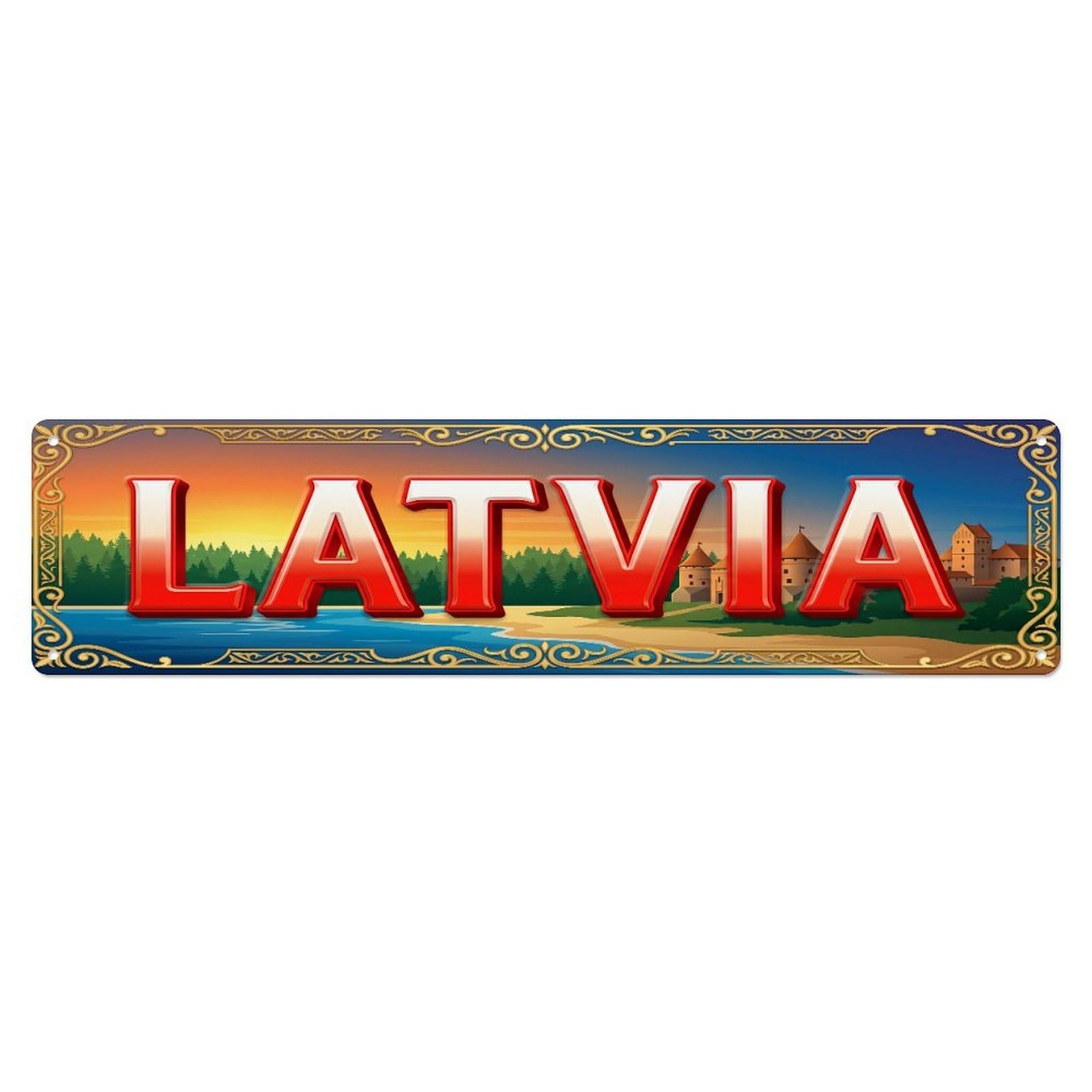 Xanthor Style Metal Tin Sign Vintage Latvia Travel Flag Pattern