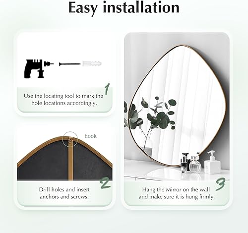 Miniatura 5 de Espejo de pared asimétrico, espejo de pared con marco de latón Matel, para sala de estar, dormitorio, baño, entrada, decoración de pared, 19.8