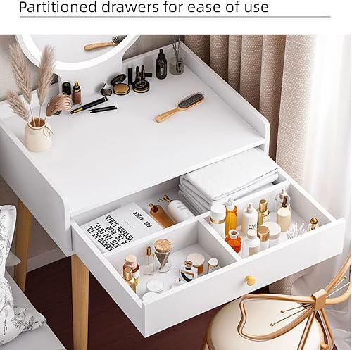 Miniatura 4 de Aeumruch Tocador simple con espejo y cajones, mesa de tocador para dormitorio, adecuada para apartamentos pequeños