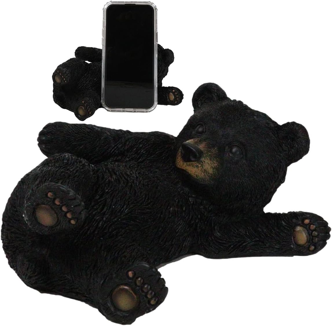 Ebros Gift Rustic Western Black Bear Cub Stretching On Its Back Cell Phone Holder Stand Figurine 8" Long Bears Cabin Mountain Lodge Cottage Sculpture