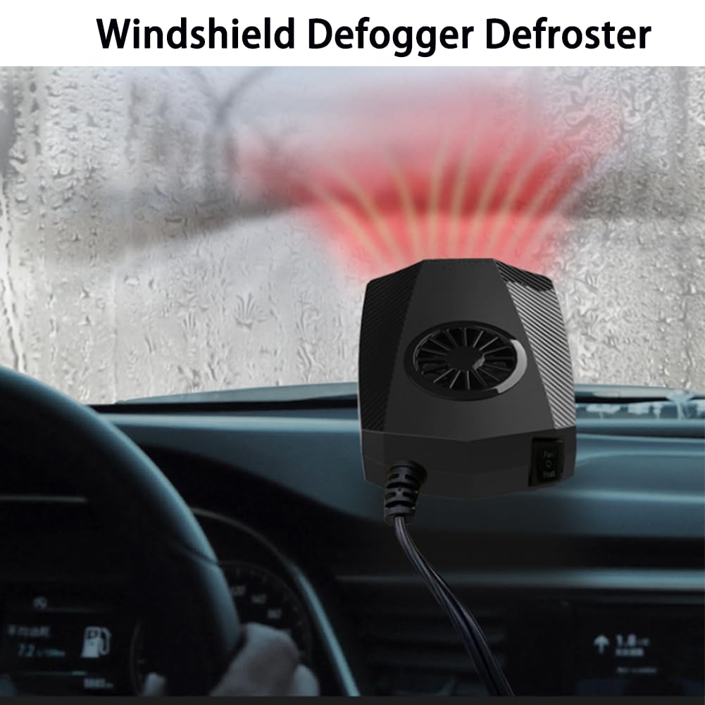 12V Car Heater That Plugs into Cigarette Lighter, 150W Auto Windshield Defogger Defroster, 360 Degree Rotary Base