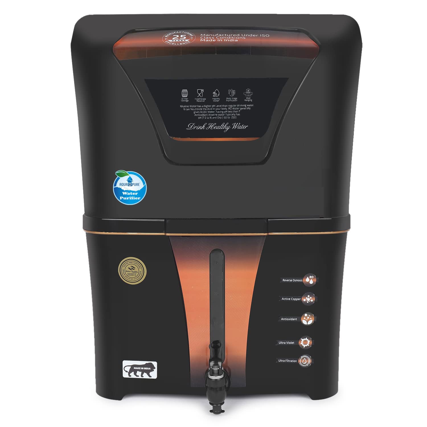 Buy Aquadpure Copper RO Water Purifier 12 L RO+UV+UF+ Active Copper
