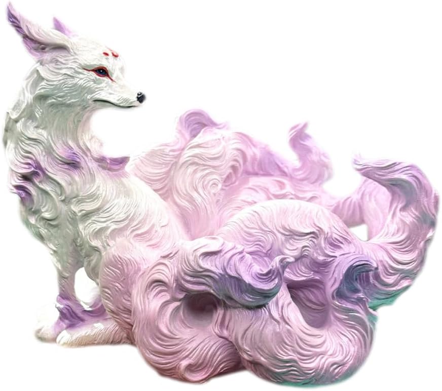 Resin Fox Garden Statue Decoration, Cute Nine Tailed Fox Figurine Garden Outdoor Lawn Yard Patio Pool Polyresin Animal Sculpture Ornament Décor (Purple)