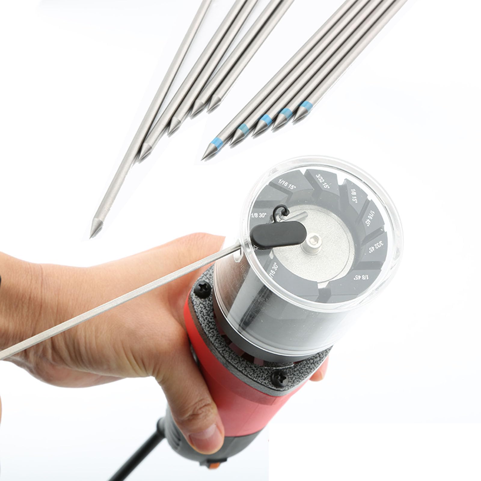 Fcttcd Electric Tungsten Electrode Sharpener Grinder, 6-Speed Adjustable, Dust-Proof View Window, Fits 1.6/2.4/3.2mm Tungsten Electrodes， for TIG Welding
