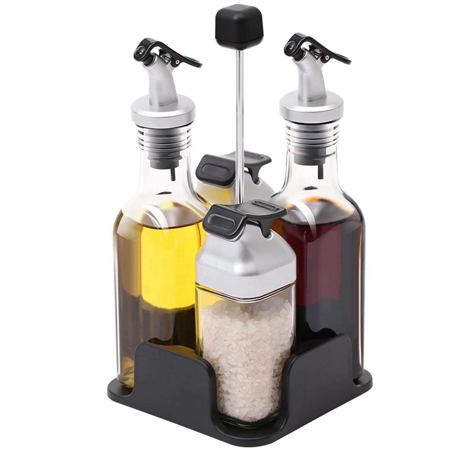 Set di condimenti in vetro per cucina, bottiglia di spezie e dispenser di aceto di olio con supporto, ideale per decorazione e organizzazione da tavolo