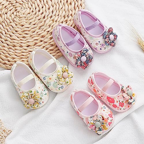 Baby Infant Boy Girl Sandals Shoes Newborn First Walkers Crib Shoes Flowers Soft Anti-Slip Sole (Yellow, 12 Infant)2