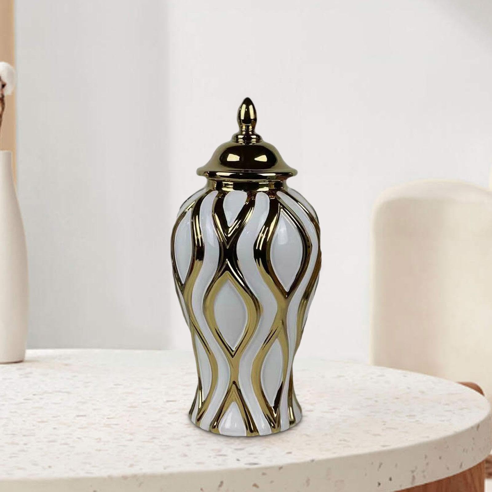 Weißgold-Porzellan-Ingwerglas mit Deckel, handgefertigt, dekorative Vase für Zuhause, Büro, Party, Dekoration, mittelgroßes Ingwerglas für den Schreibtisch