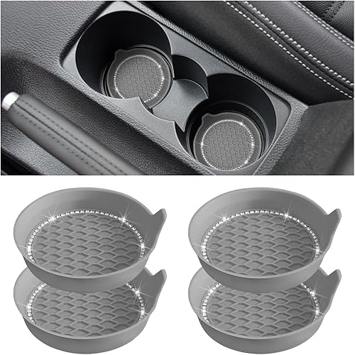 Miniatura 7 de Portavasos para automóvil, paquete de 4 posavasos universales con diamantes de imitación de cristal, tapete de silicona antideslizante a prueba de