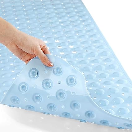 NSXEEN Extra Long 100X38 CM Premium Accu-Pebble Shower Bath Mat Anti Slip Bathtub Bathroom Met with Suction Cup- PVC Silicone (Extra Long 100X38 CM Sky Blue, 1)