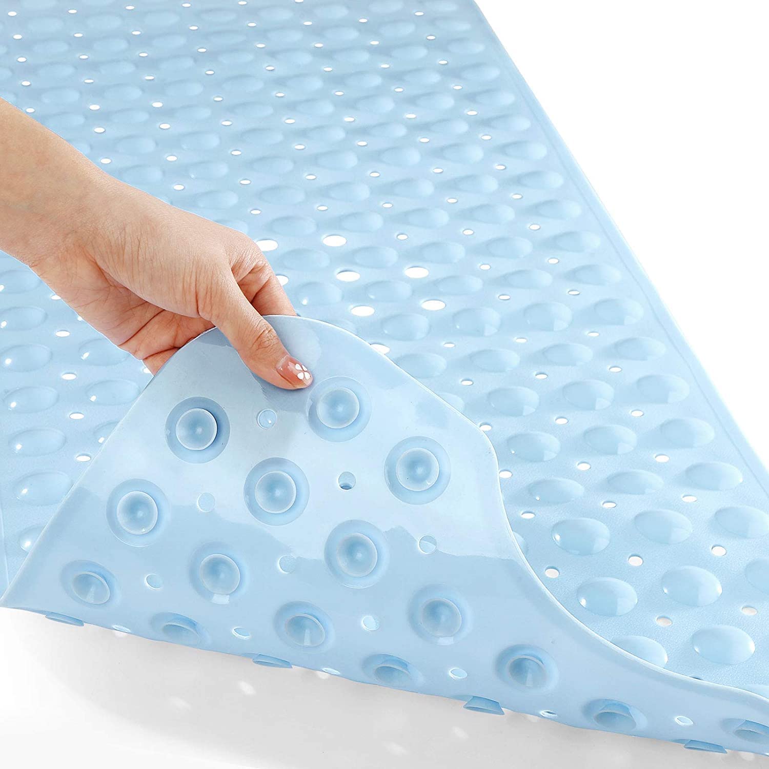 Extra Long 100X38 CM Premium Accu-Pebble Shower Bath Mat Anti Slip Bathtub Bathroom Met with Suction Cup- PVC Silicone (Extra Long 100X38 CM Sky Blue, 1)