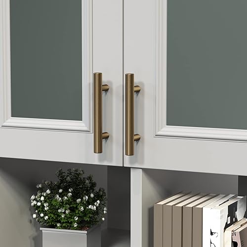 Miniatura 7 de Haliwu Paquete de 10 tiradores de gabinete, tiradores de gabinete de bronce champán, manijas de gabinete de latón antiguo de 4 pulgadas, manijas de