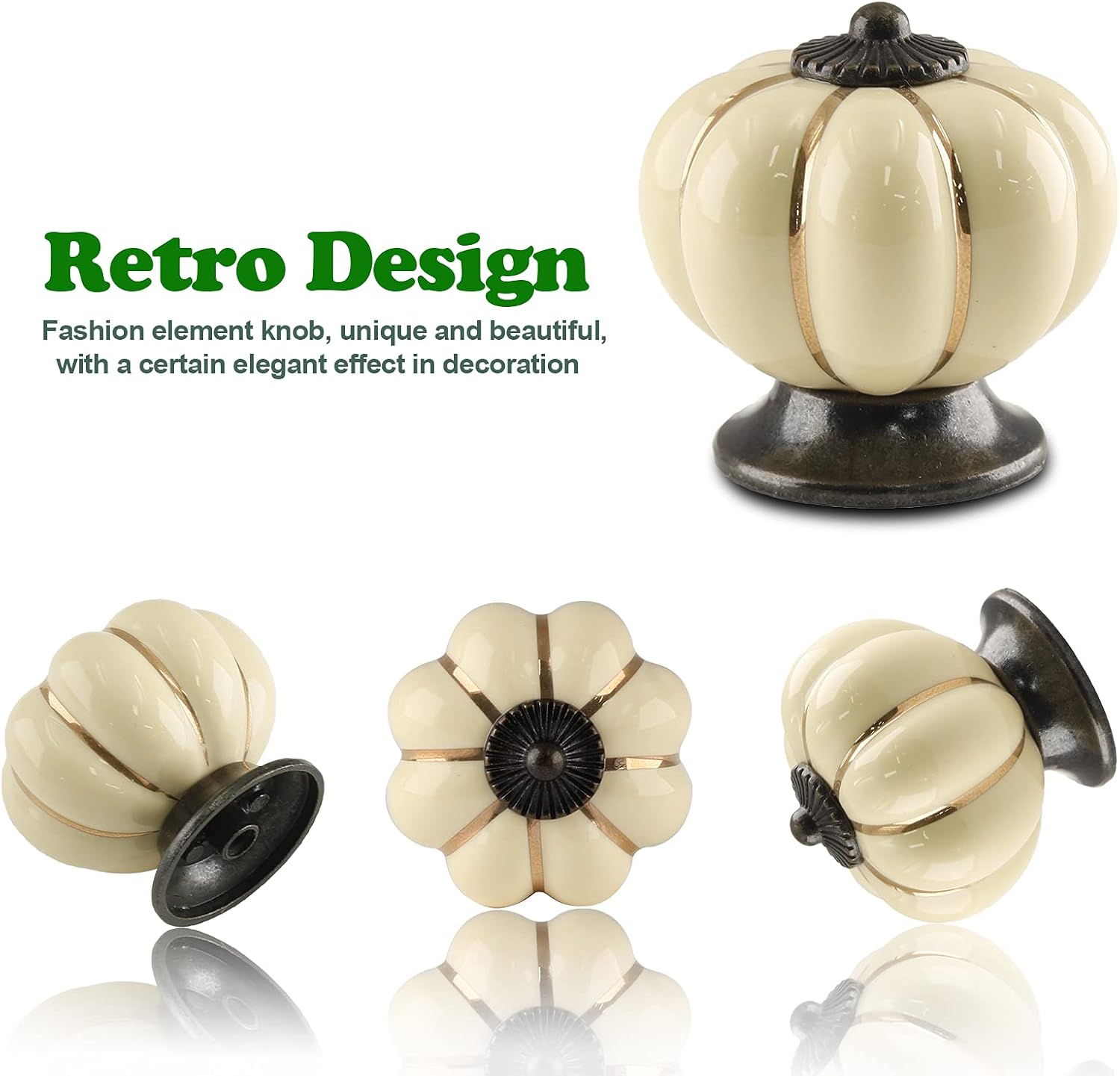 Jiozermi 6 Pack Cream Pumpkin Ceramic Kitchen Cabinet Knobs, Vintage Style, 1.5 in Diameter