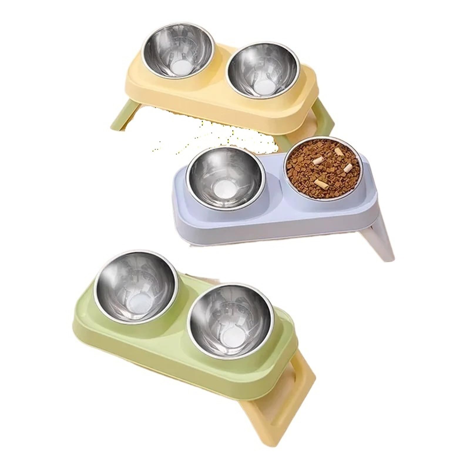 Compatible con comedero Elevado Plegable de Acero Inoxidable for Mascotas con Cuencos Antideslizantes Dobles y Soporte for el Cuello(Yellow)