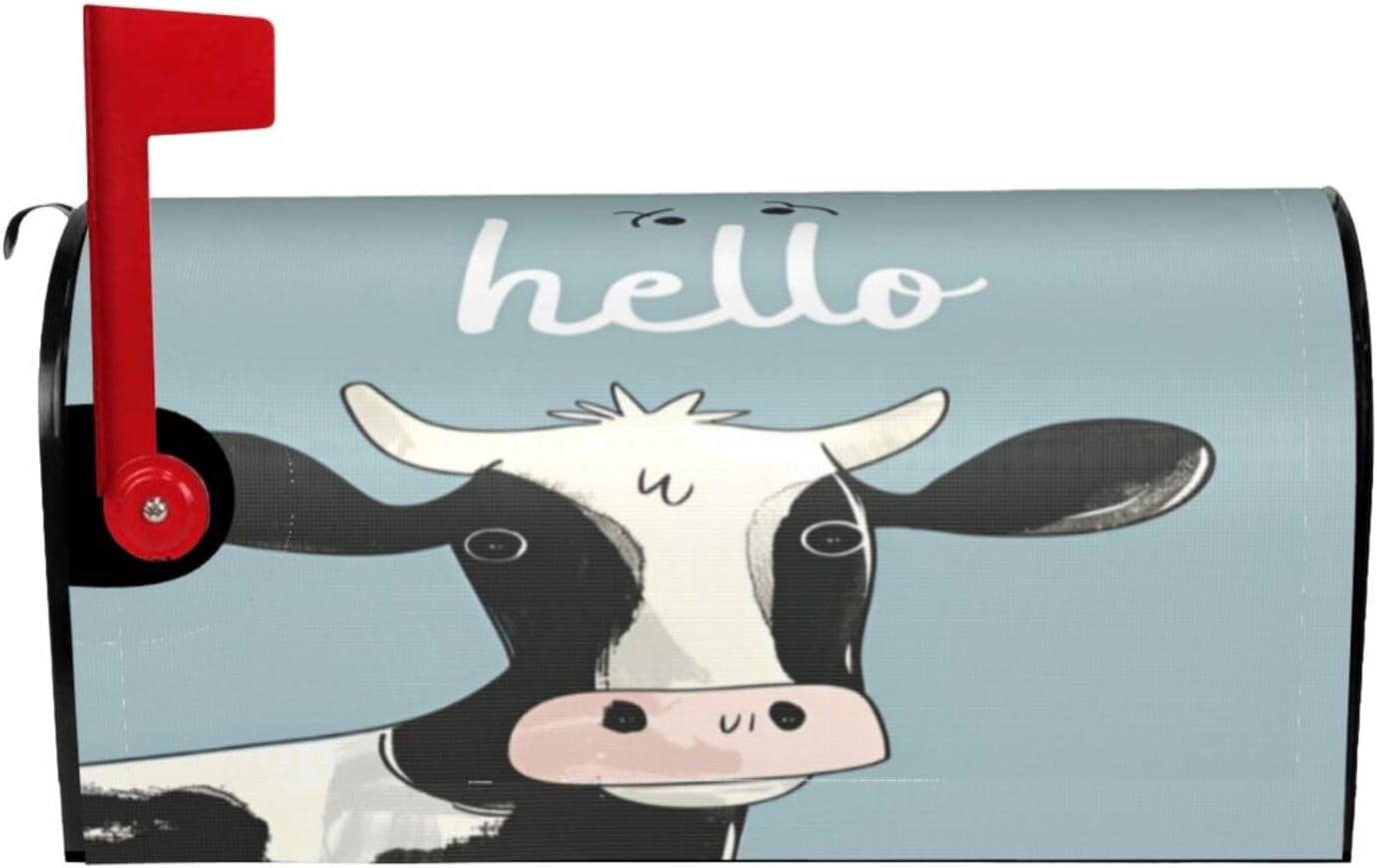 Dujiea Cute Cow Hello Mailbox Wrap, Waterproof Magnetic Post Box Cover - Large Size 25.5"L x 21"W - Garden Yard Outside Farmhouse Home Decor
