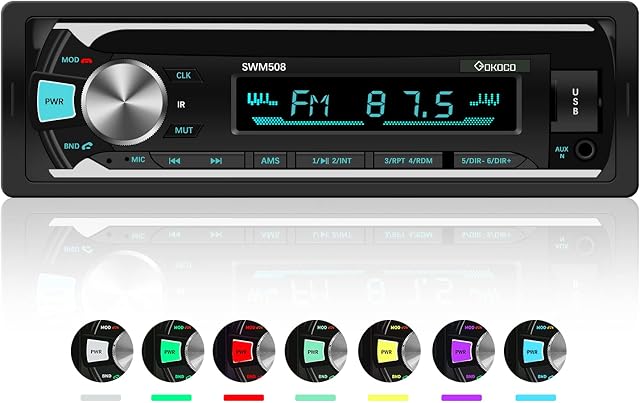 Car Stereos Bluetooth, GOKOCO Car Radio Bluetooth Hands-Free with USB/TF/AUX, 4x60W Single Din Car Stereo with Wireless Remote Control and 7 LED Colors, Support IOS and Android