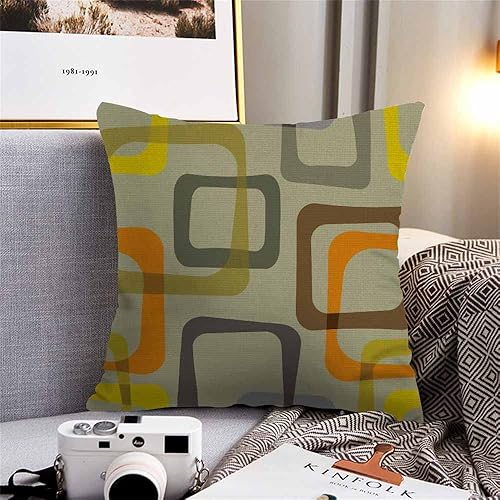 Miniatura 3 de Husandy - Fundas de almohada geométricas, cuadradas, hermosas, vintage, naranja, gris, amarillo y beige, funda de almohada de 18 x 18 pulgadas,