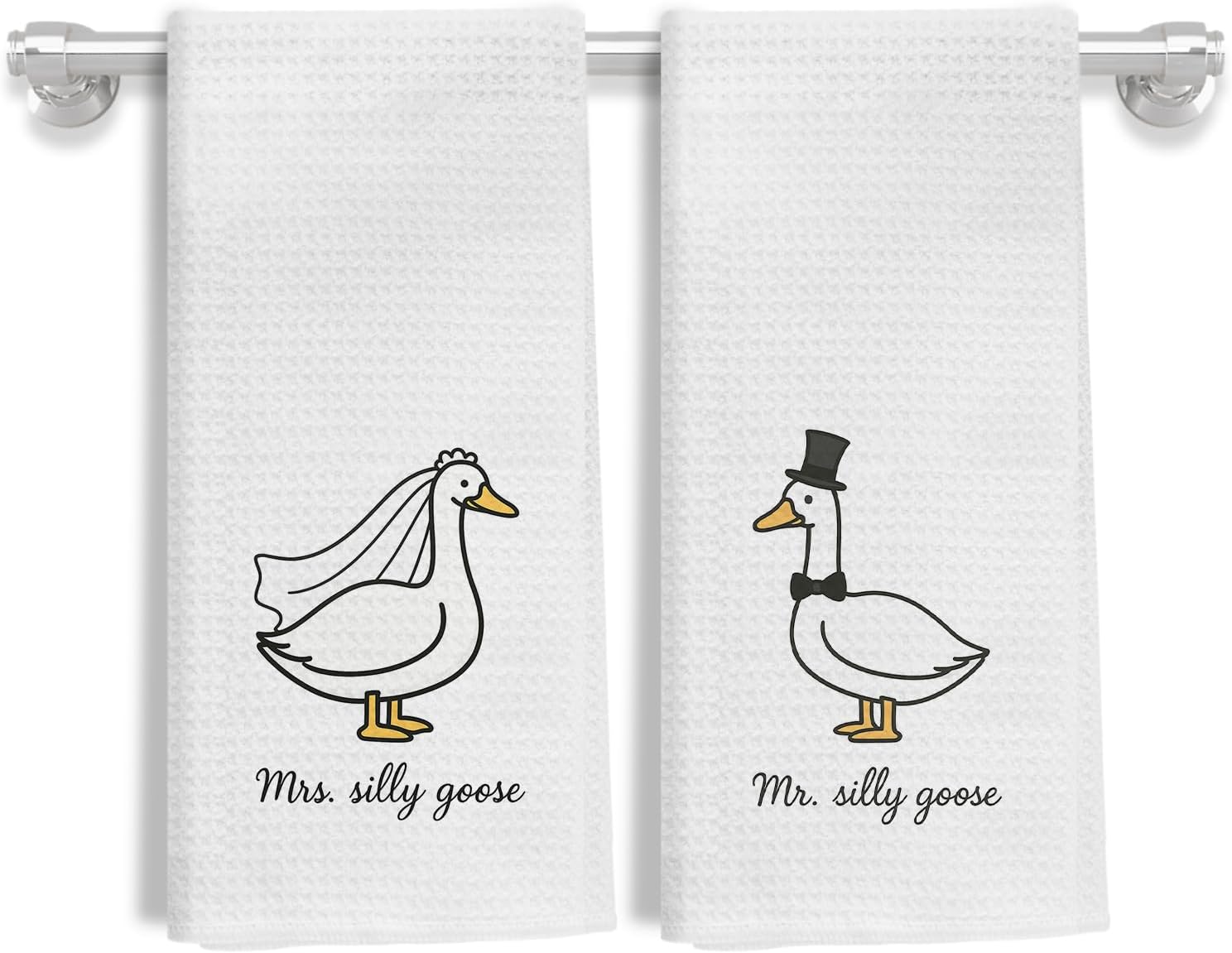 Funny Mr and Mrs Silly Goose Kitchen Towels, Wedding Gifts for Couples Newlyweds Dish Tea Towels for Kitchen Decor, Just Married Gifts Decorative Hand Towels for Bathroom, 16x24 Inch Set of 2