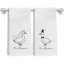 Funny Mr and Mrs Silly Goose Kitchen Towels, Wedding Gifts for Couples Newlyweds Dish Tea Towels for Kitchen Decor, Just Married Gifts Decorative Hand Towels for Bathroom, 16x24 Inch Set of 2