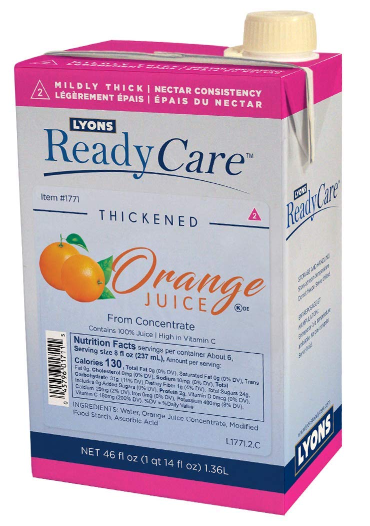 Lyons ReadyCare Thickened Orange Juice for Dysphagia & Swallowing Difficulty - Nectar Consistency, Level 2 Mildly Thick - 46 fl oz (6 Pack)