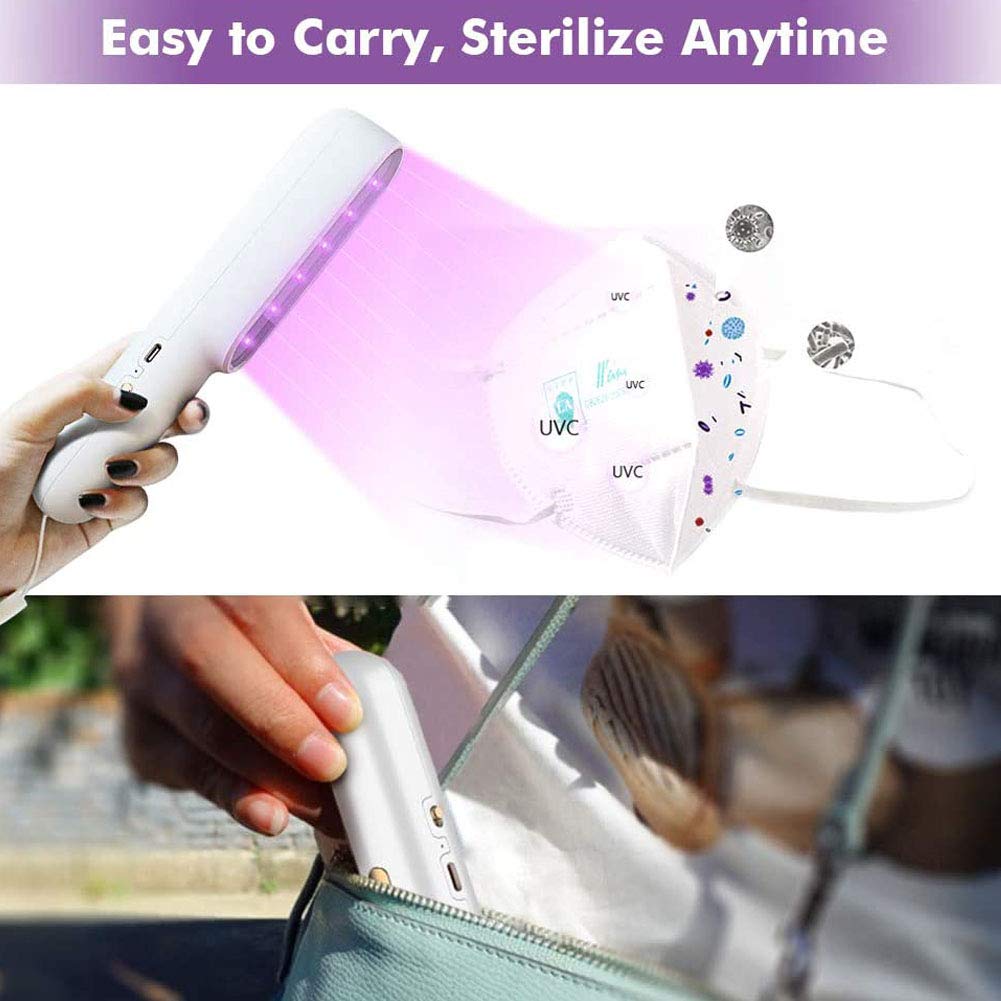 Luz desinfectante UV portátil, varita desinfectante de mano Lámpara de esterilización ultravioleta Luz de esterilizador UVC de carga USB para viajes al hogar